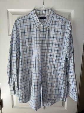 Land's End Plaid Button-Down Shirt - White with Blue & Tan Check 18x34